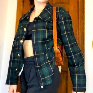 Plaid gold tone button down shirt